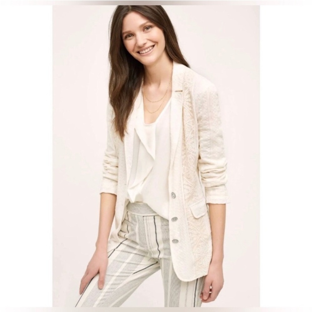 Anthropologie Cartonnier Lupe Lace Swiss Dot Blazer Jacket Cream Size Medium